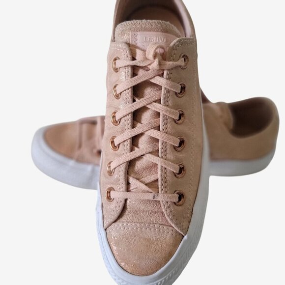 Converse All Star Women's Pink Shimmer/Rose Gold Canvas Low Top Lace-Up SZ 7 - Picture 2 of 10